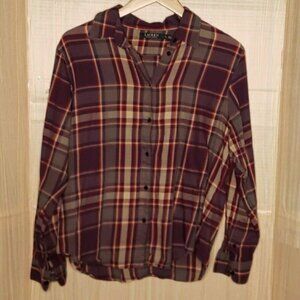 Lauren Ralph Lauren Womens Purple Plaid Cotton Long Sleeve Button Down Shirt LP